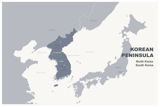 illustrations, cliparts, dessins animés et icônes de carte de corée. corée du sud et du nord. carte vectorielle de la péninsule coréenne. - korean peninsula