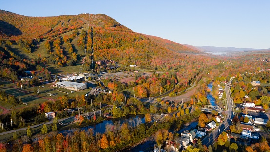 Drone view of Hunter Mountain NY in October