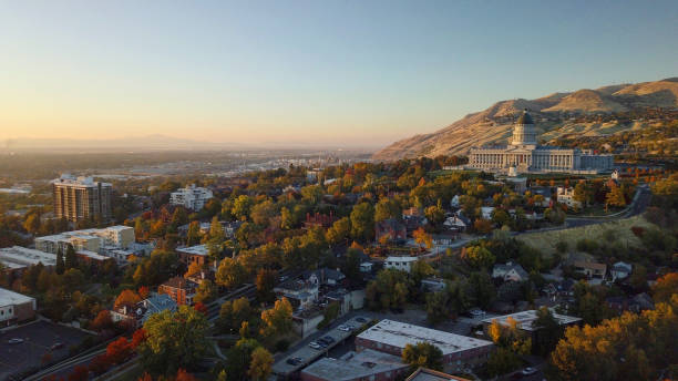 Utah Capital Aerial view of Capital Building Salt Lake City salt lake city utah stock pictures, royalty-free photos & images