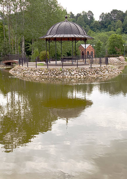 istock Metal shelter is standing on stony island 122769268