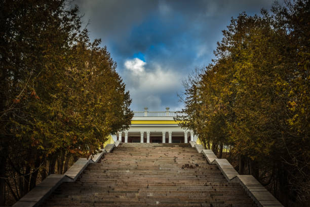 istock staircase to building between trees, staircase against sky 1227727524