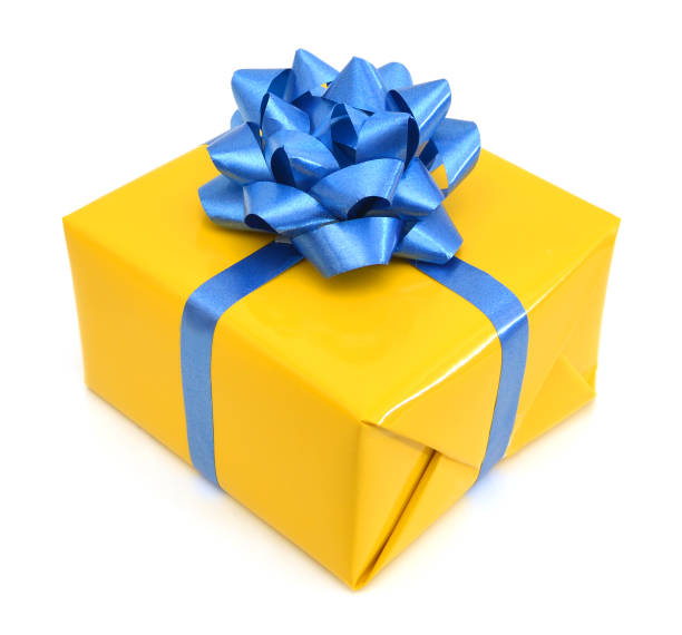 istock gift yellow box with blue ribbon bow close up isolated on white background 1227747688