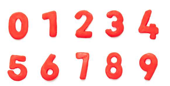 Plasticine numbers created with 10 different images each one shot with its own shadow and same lightning for all. Canon 5DMkII.