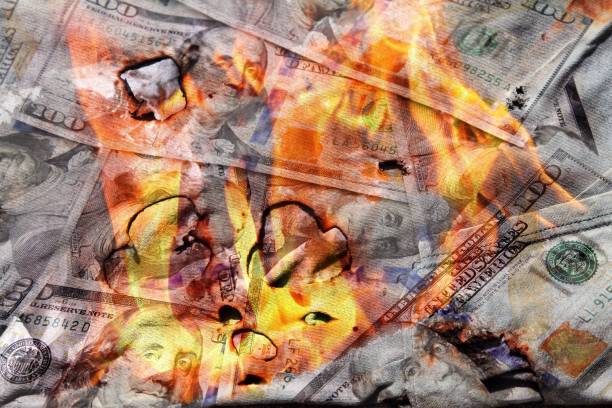 istock USA currency on fire, burning through cash concept 1227866113