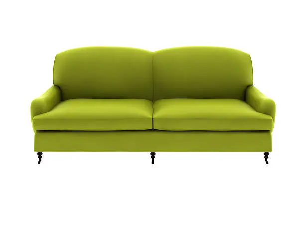 green leather sofa isolated with white background.