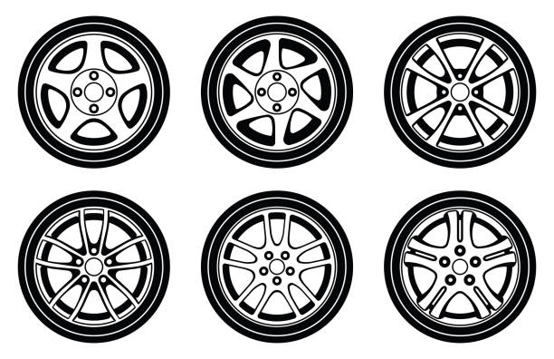 набор значков автомобильных колес. автозапчасти. иллюстрация вектора - wheel alloy alloy wheel tire stock illustrations