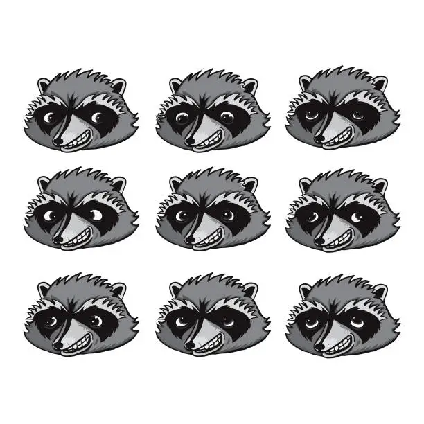 Vector illustration of Isolated Raccoon Character Face with Different Eye Positions Vector Illustration & Design Element