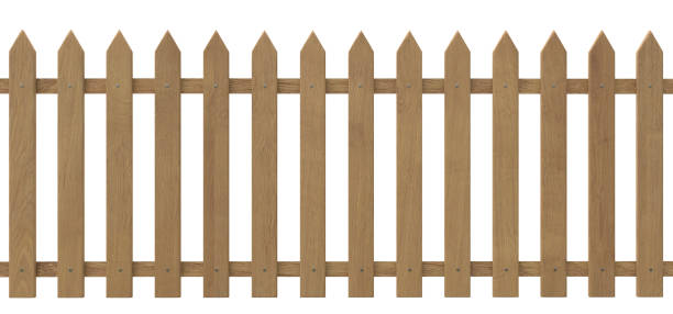 istock Wooden fence panoramic background isolated on white background 3d render 1228231865