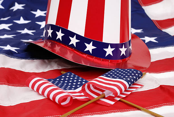 istock Uncle Sam's Top Hat and American flags 122831220