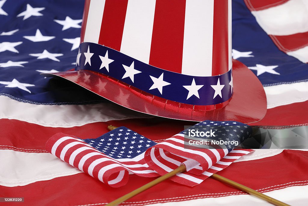 Uncle Sam's Top Hat and American flags  American Culture Stock Photo