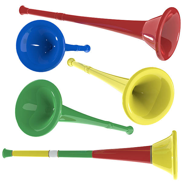 3 d vuvuzela horns - vuvuzela foto e immagini stock