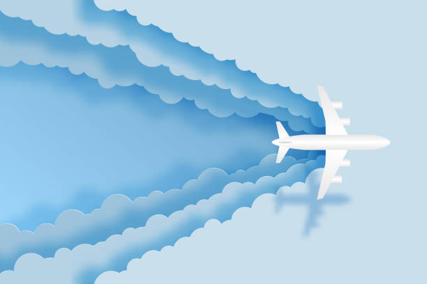 istock Love to travel airplane flying with blue sky air transportation concept copy space for text paper art cut style. vector illustration 1228434358