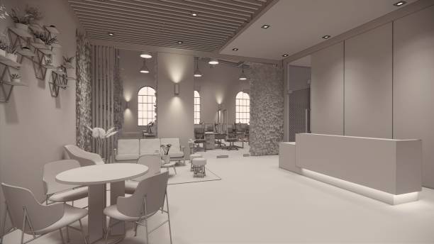 istock Interior Empty Modern Loft Office open space modern office footage.Modern open concept Lobby and reception area meeting room design. 3dRendering . 1228620713