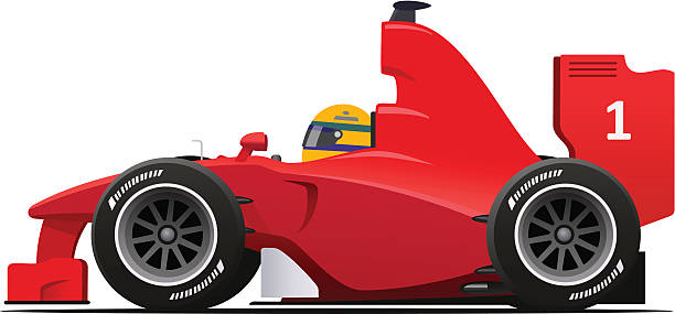 open-wheel single-seater racing car Racecar Red open-wheel single-seater racing car Red cartoon Sport Race Car Vector Illustration racecar stock illustrations