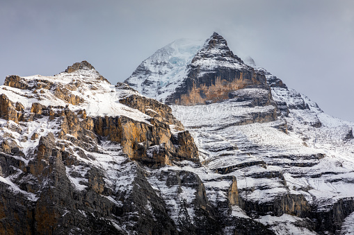 Snow capped mountains range during winter in Shilthorn, Switzerland.