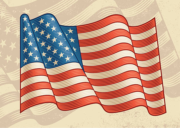 Vintage American Flag Vintage American flag in woodcut style. Vector illustration. Includes high resolution JPG. vintage american flag stock illustrations