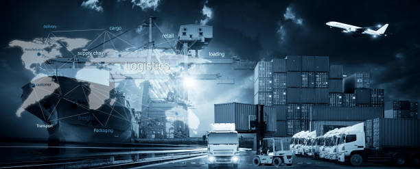 istock World map with logistic network distribution on background. Logistic and transport concept in front Logistics Industrial Container Cargo freight ship for Concept of fast or instant shipping, Online goods orders worldwide 1228792914