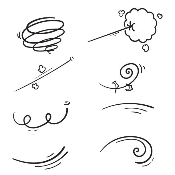 handgezeichnete doodle wind sammlung illustration cartoon manga stil vektor - bewegung stock-grafiken, -clipart, -cartoons und -symbole