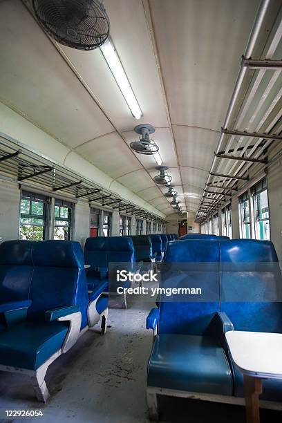 Interior Of A Traditional Train Compartment Stock Photo - Download Image Now - Antique, Bench, Blue