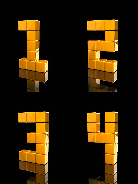 sześcian numer - number 4 gold number three dimensional shape zdjęcia i obrazy z banku zdjęć