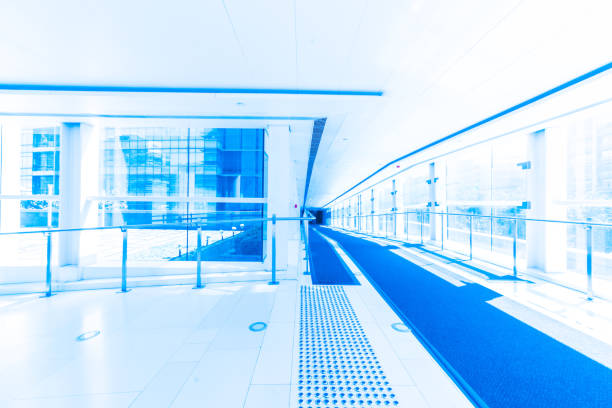 Interior of pedestrian bridge within office building