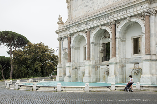 Fontana dell'Acqua Paola in Rome with few people in Italy, after the Italian government loosened quarantine measures for Covid-19 virus. (Rome, may 16 2020)