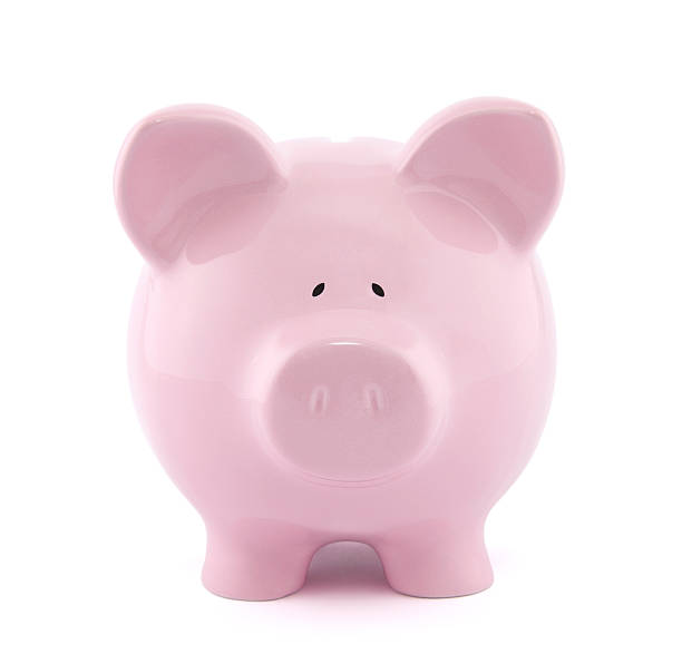 istock Front view of pink piggy bank with clipping path 122968903