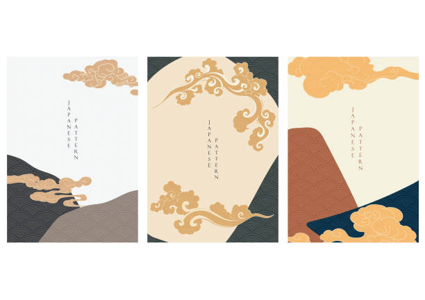 elementy japońskiej chmury z abstrakcyjnym wektorem tła. wave pastern z azjatyckim szablonem. - traditional clothing illustrations stock illustrations