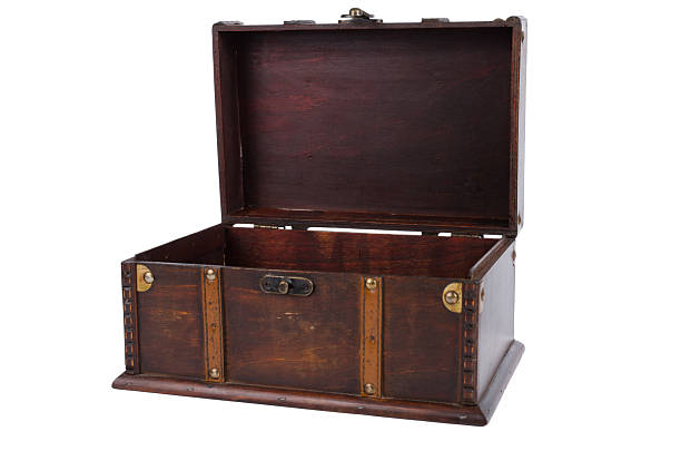 istock Open antique wooden trunk 122991666