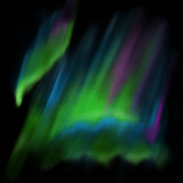 istock Aurora Polaris and Aurora Borealis illustration. Shining northern lights on black space sky illustration with watercolor texture. Northern light astronomy effect. 1229963257