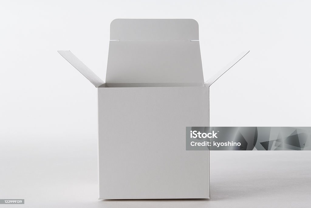 Isolato colpo di stato aperto vuota cubo casella su sfondo bianco - Foto stock royalty-free di Scatola