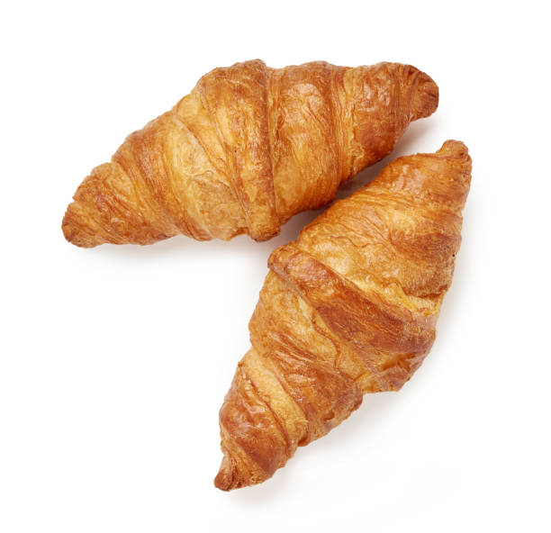 istock Two croissants isolated on white background. Top view. 1230008839