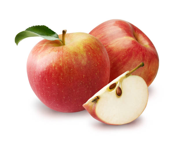 istock Two apples with beautiful slices of apple isolated on white background. 1230011301