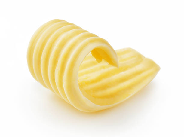 Butter curl or butter roll isolated on white background