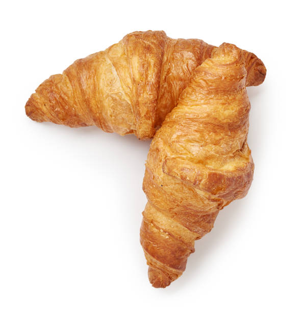 istock Two croissants isolated on white background. Top view. 1230023260