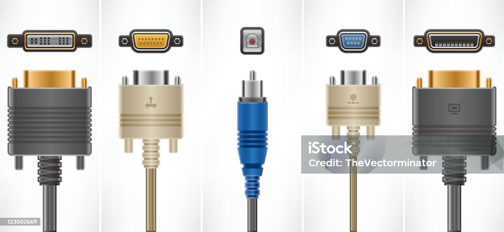 Computer Connection Plugs Computer Cables And Plugs Stock Illustration - Download Image Now ...