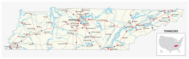 アメリカ合衆国テネシー州のロードマップ - tennessee map usa nashville点のイラスト素材／クリップアート素材／マンガ素材／アイコン素材