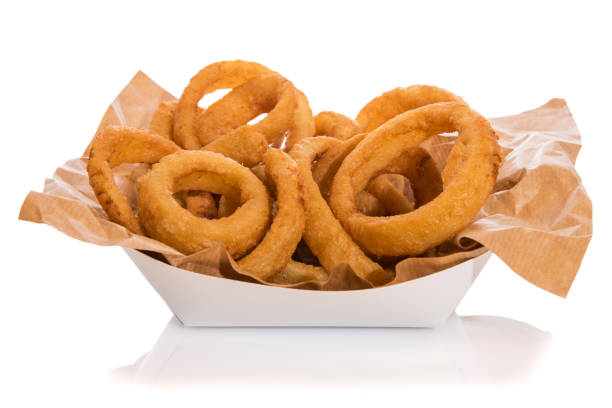 istock Takeaway box of fried onion rings isolated on white. 1230203931
