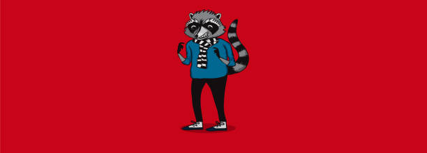 illustrazioni stock, clip art, cartoni animati e icone di tendenza di radical raccoon cartoon personaggio illustrazione vettoriale & design - vector blog drawing animal