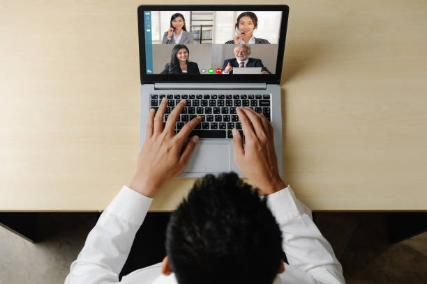 istock Video call business people meeting on virtual workplace or remote office 1230305400