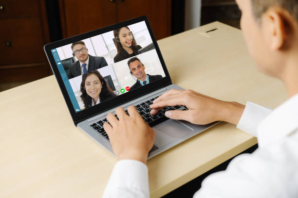 istock Video call business people meeting on virtual workplace or remote office 1230306713