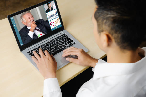 istock Video call business people meeting on virtual workplace or remote office 1230307429