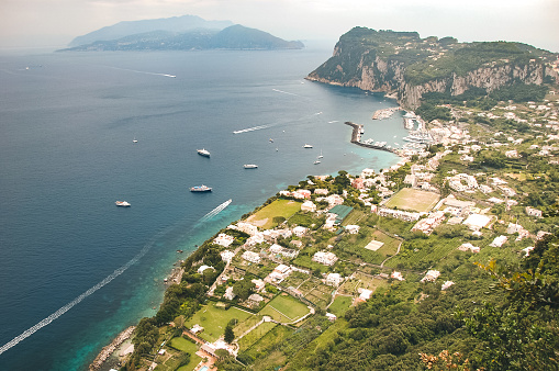 Panoramic view to beautiful Capri island, Italy.