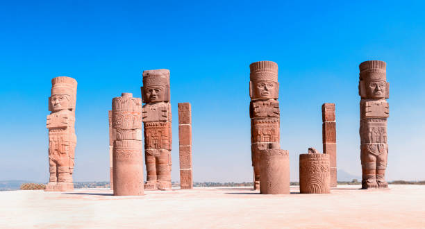 Toltec Warriors columns on Pyramid of Quetzalcoatl (Morning Star) in Tula - Mesoamerican archaeological site, Mexico