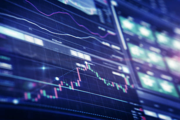 istock Trading charts and statistics on digital display 1230344387