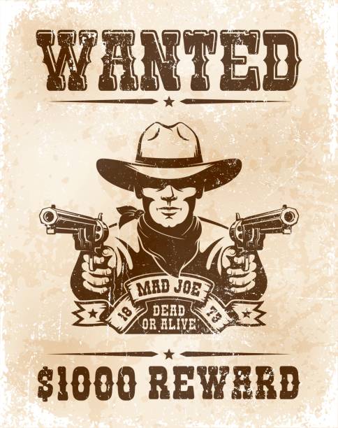 Basic RGB Cowboy wanted poster - vintage retro style. Wild west bandit wanted reward paper. Vector illustration. wanted poster illustrations stock illustrations