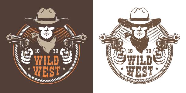 illustrations, cliparts, dessins animés et icônes de cowboy avec des canons - cowboy hat illustrations