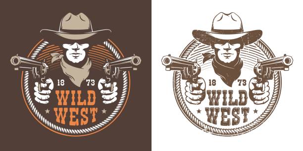 ilustrações de stock, clip art, desenhos animados e ícones de cowboy with guns - cowboy hat