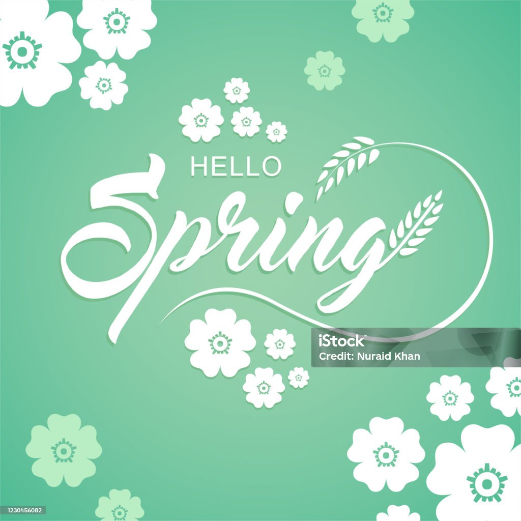 Message Spring Logo Hello Spring Calligraphy Text Logo Sign On Green Background With ...