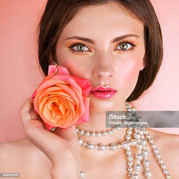 Beauty With Rose Stock Photo - Download Image Now - Adult, Adults Only, Beautiful People
